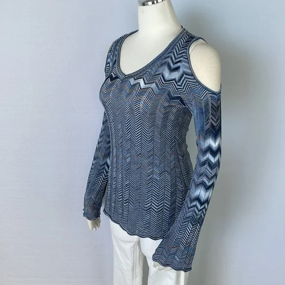 WHBM Blue Zigzag Open Shoulder Sweater X Small - Picture 5 of 10